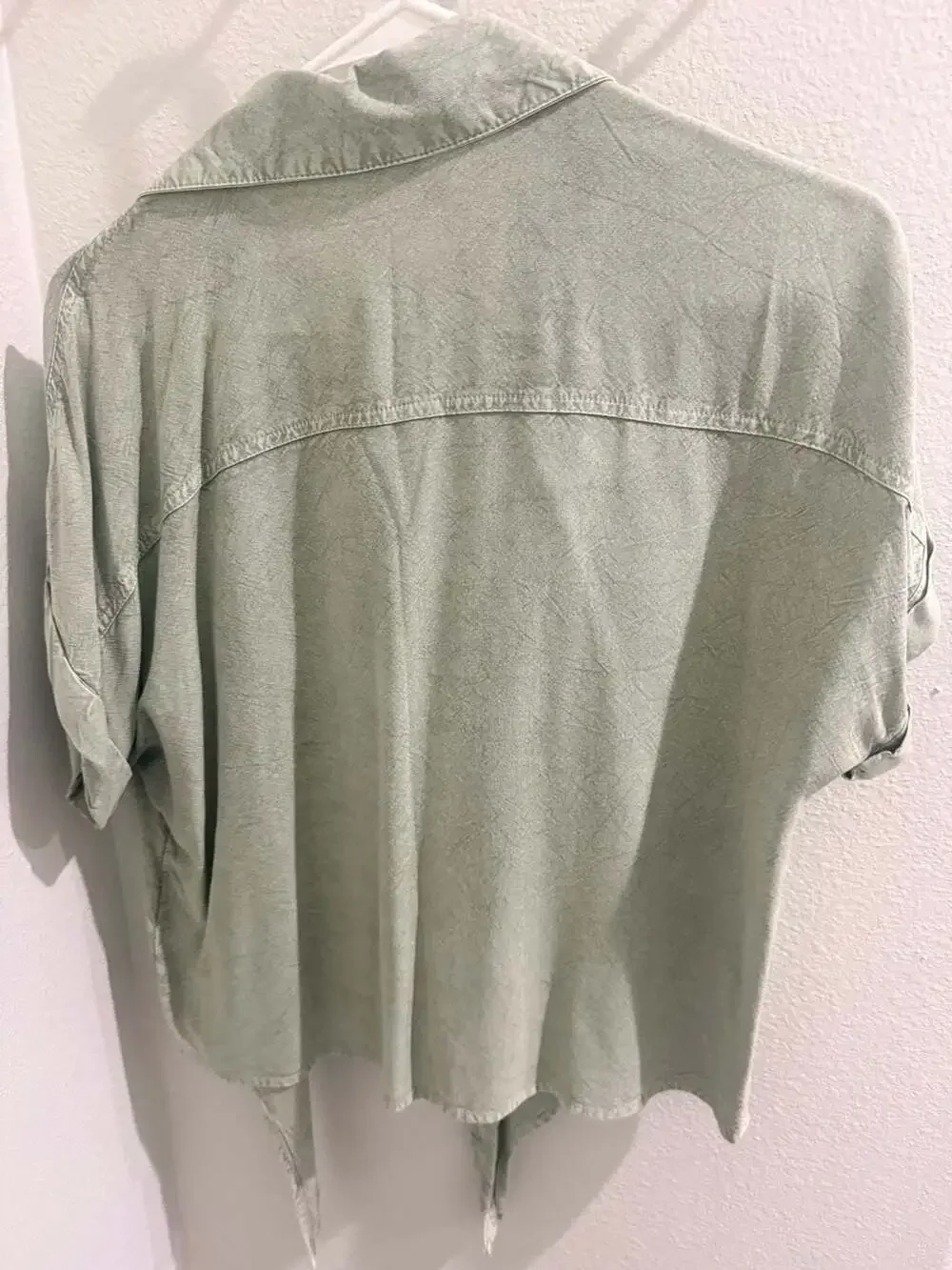 Sim & Sam Women's Olive Green Rayon Tie-Front Short Sleeve Button-Down Shirt